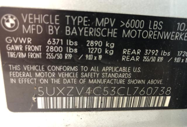 5UXZV4C53CL760738 - 2012 BMW X5 XDRIVE35I SILVER photo 10