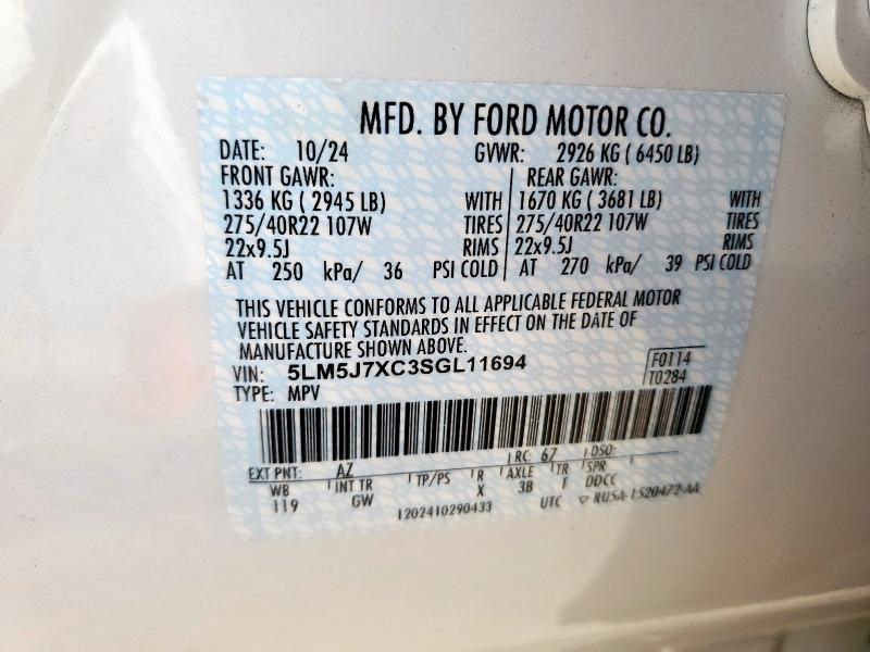 5LM5J7XC3SGL11694 - 2025 LINCOLN AVIATOR RESERVE Weiß Foto 14