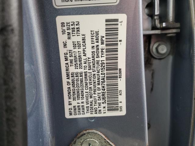 5J6RE4H76AL015291 - 2010 HONDA CR-V EXL BLUE photo 13