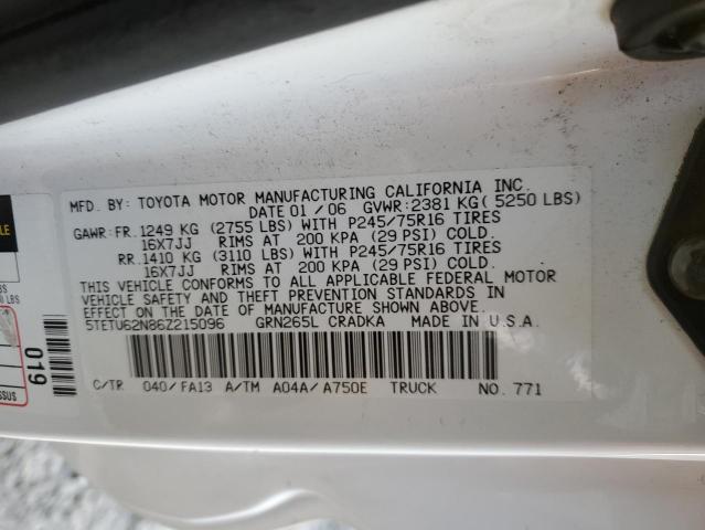 5TETU62N86Z215096 - 2006 TOYOTA TACOMA PRERUNNER ACCESS CAB WHITE photo 12