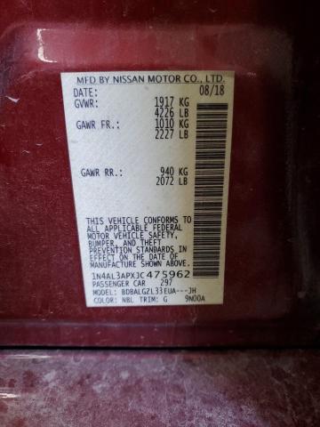 1N4AL3APXJC475962 - 2018 NISSAN ALTIMA 2.5 红色 照片 12