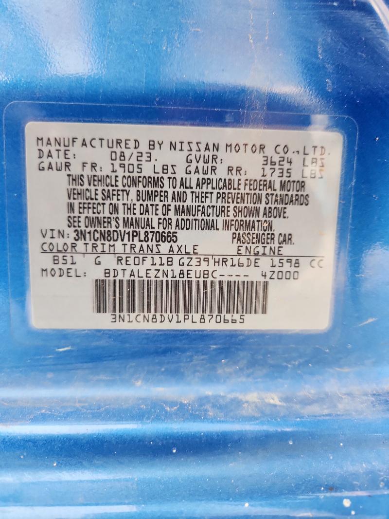 3N1CN8DV1PL870665 - 2023 NISSAN VERSA S BLUE photo 12