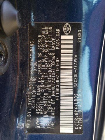 4T1BK36B97U191607 - 2007 TOYOTA AVALON XL BLUE photo 12