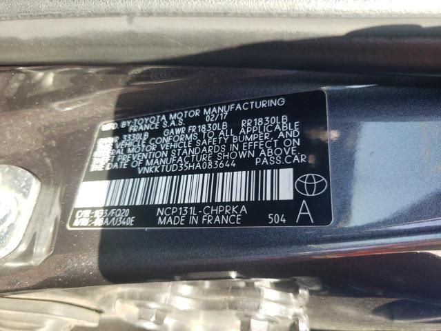 VNKKTUD35HA083644 - 2017 TOYOTA YARIS L GRAY photo 12