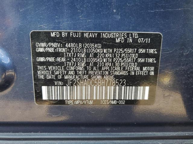 JF2SHADC5BH778523 - 2011 SUBARU FORESTER 2.5X PREMIUM BLUE photo 13