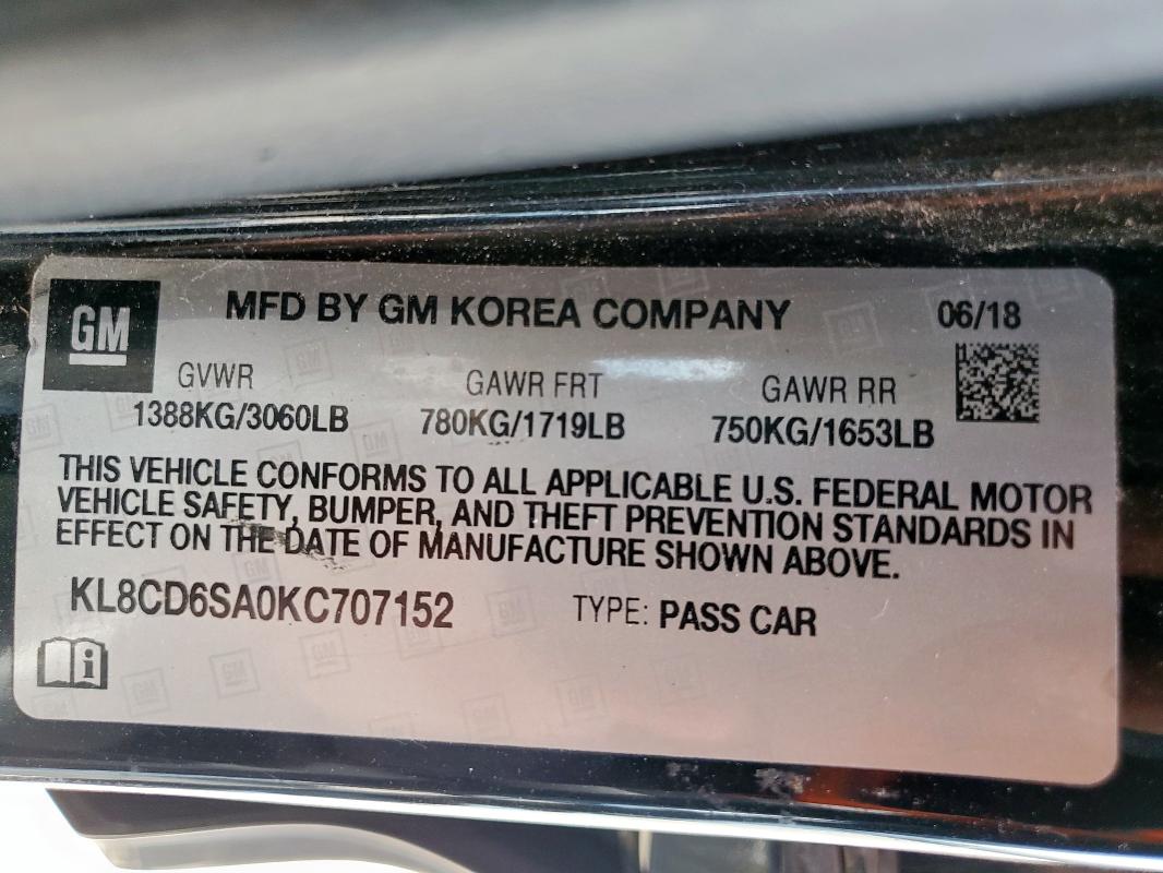 KL8CD6SA0KC707152 - 2019 CHEVROLET SPARK 1LT Темно-сірий фото 12