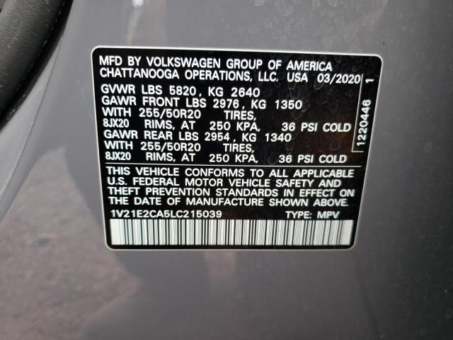 1V21E2CA5LC215039 - 2020 VOLKSWAGEN ATLAS CROS SE GRAY photo 13