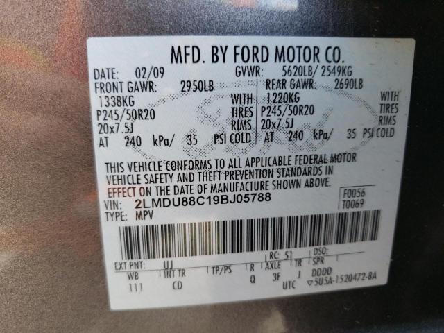 2LMDU88C19BJ05788 - 2009 LINCOLN MKX GRAY photo 12