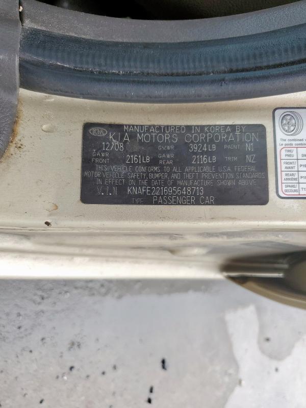 KNAFE221695648713 - 2009 KIA SPECTRA EX GOLD photo 12