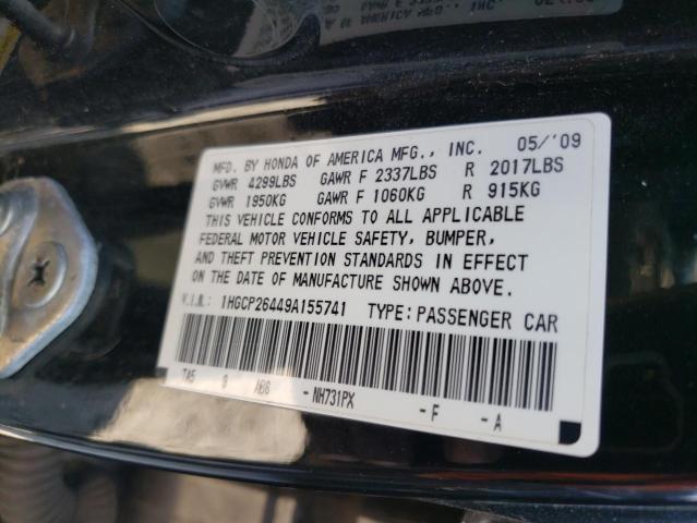 1HGCP26449A155741 - 2009 HONDA ACCORD LXP BLACK photo 13