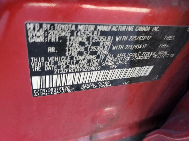 2T3ZFREV4FW228649 - 2015 TOYOTA RAV4 LE RED photo 13