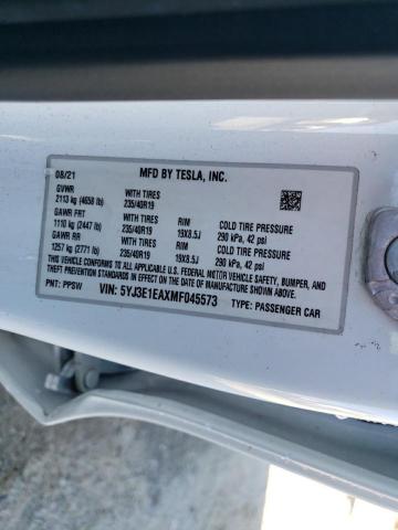 5YJ3E1EAXMF045573 - 2021 TESLA MODEL 3 WHITE photo 12