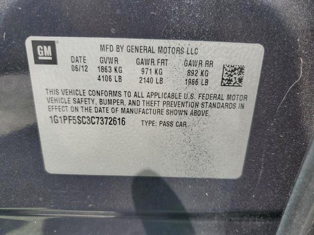 1G1PF5SC3C7372616 - 2012 CHEVROLET CRUZE LT 黑色 照片 13