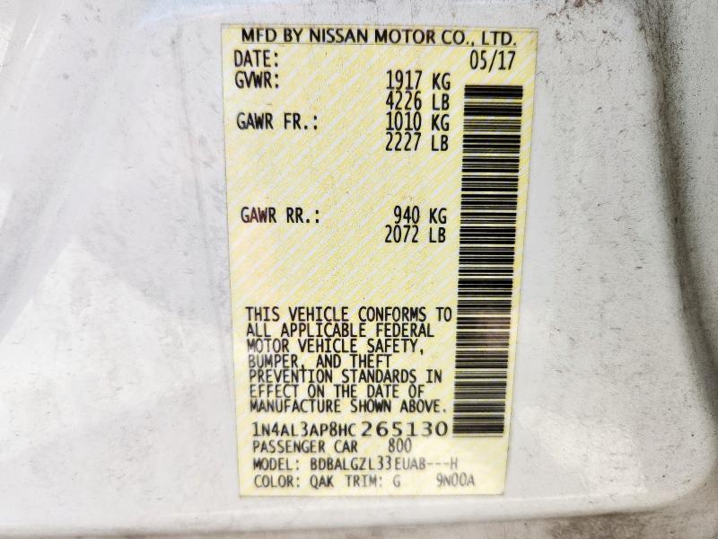 1N4AL3AP8HC265130 - 2017 NISSAN ALTIMA 2.5 白色 照片 12