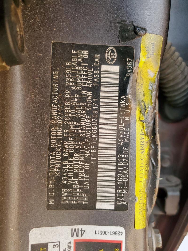 4T1BF3EK6BU709171 - 2011 TOYOTA CAMRY BASE 灰色 照片 13