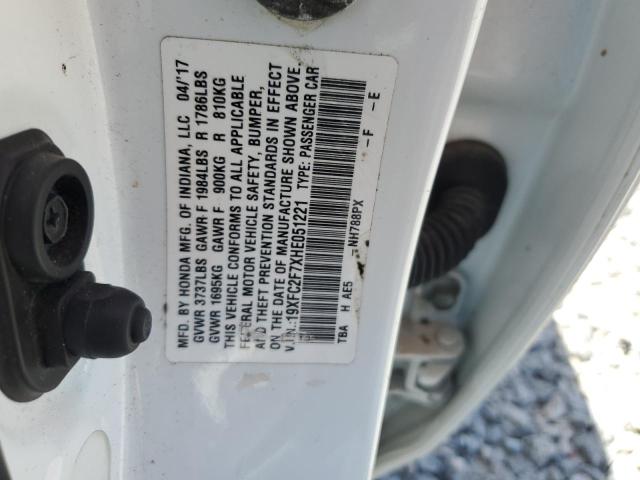 19XFC2F7XHE051221 - 2017 HONDA CIVIC EX WHITE photo 12