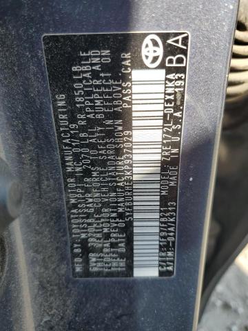 5YFBURHE3KP937029 - 2019 TOYOTA COROLLA L Сұр фото 12