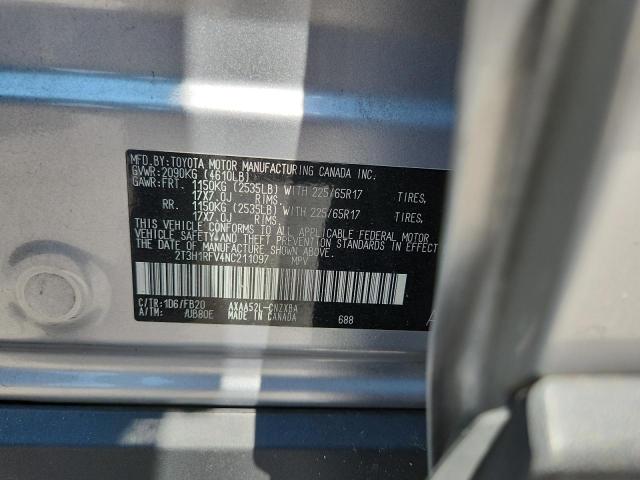 2T3H1RFV4NC211097 - 2022 TOYOTA RAV4 LE SILVER photo 13
