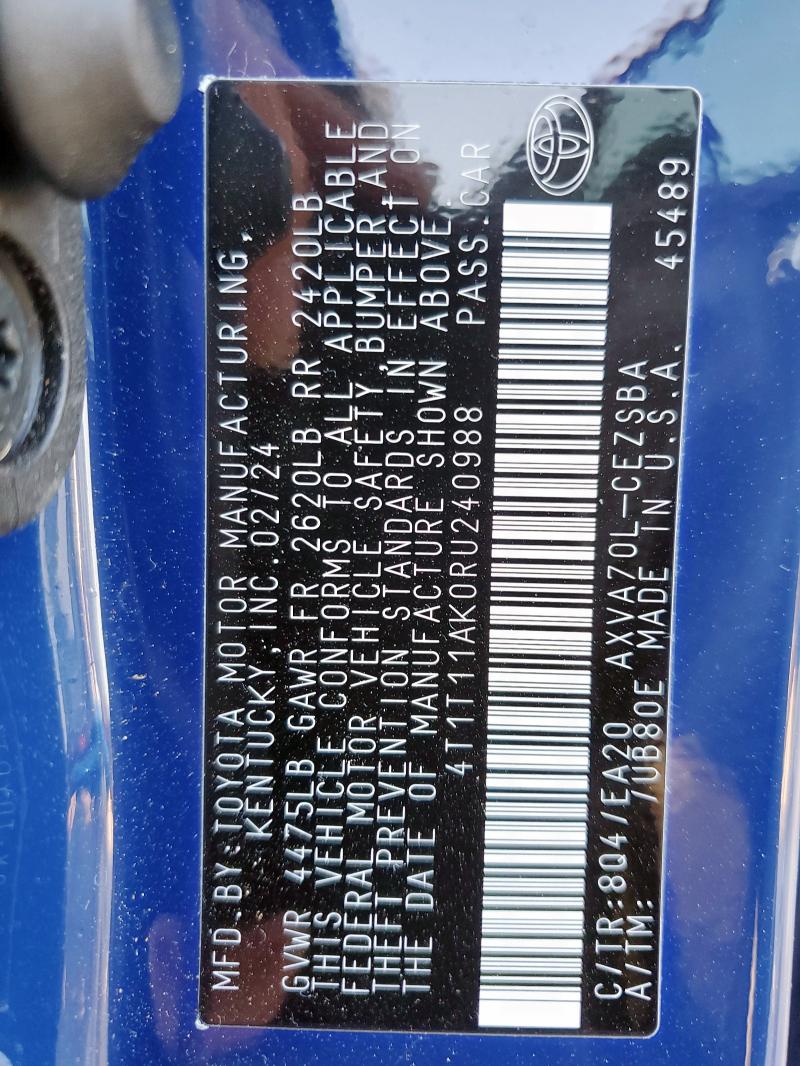 4T1T11AK0RU240988 - 2024 TOYOTA CAMRY SE NIGHT SHADE BLUE photo 12