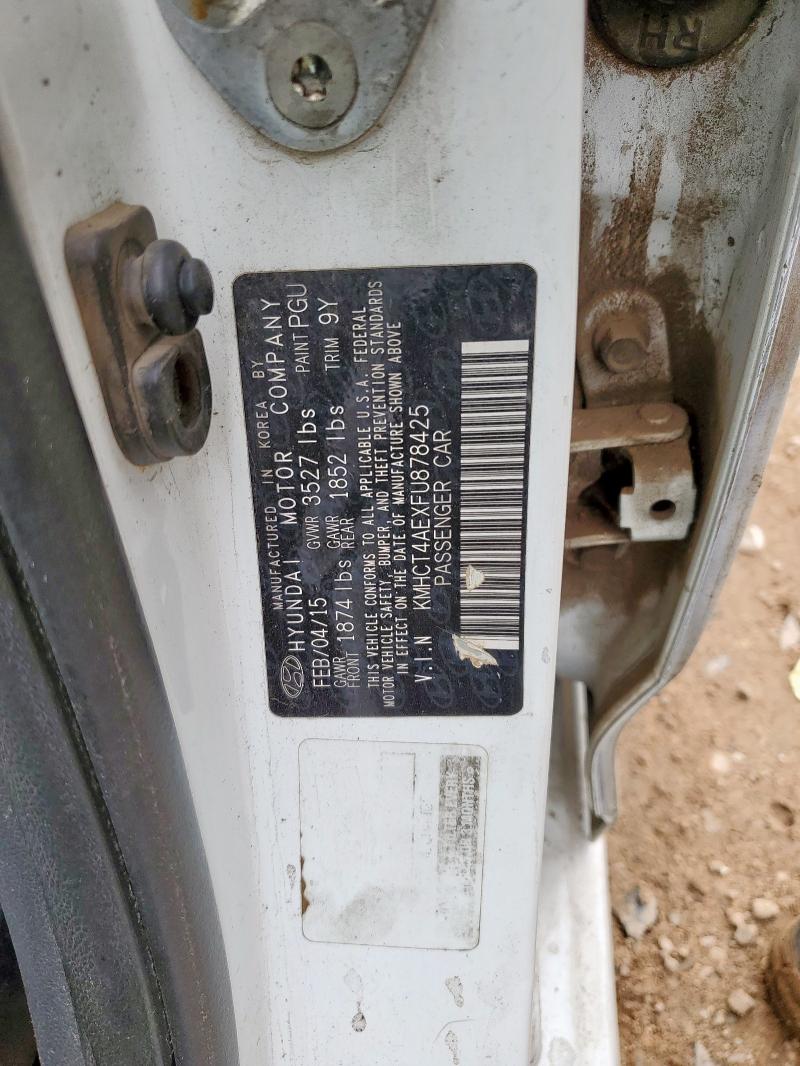 KMHCT4AEXFU878425 - 2015 HYUNDAI ACCENT GLS 白色 照片 12