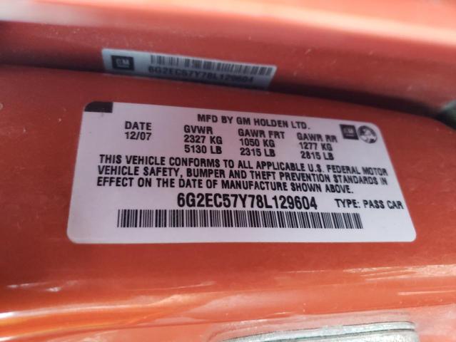 6G2EC57Y78L129604 - 2008 PONTIAC G8 GT ORANGE photo 12