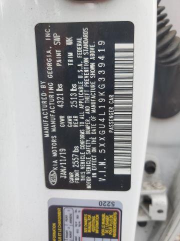 5XXGU4L19KG339419 - 2019 KIA OPTIMA EX WHITE photo 12