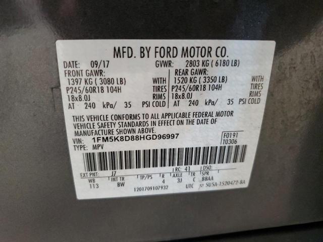 1FM5K8D88HGD96997 - 2017 FORD EXPLORER XLT 灰色 照片 13