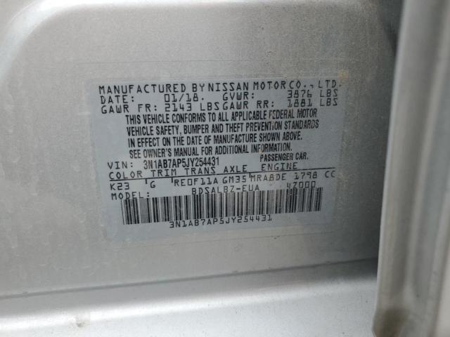 3N1AB7AP5JY254431 - 2018 NISSAN SENTRA S SILVER photo 13