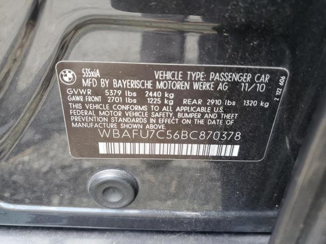 WBAFU7C56BC870378 - 2011 BMW 5 SERIES XI GRAY photo 12