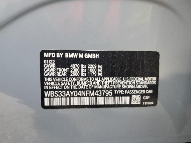 WBS33AY04NFM43795 - 2022 BMW M3 COMPETITION GRAY photo 12