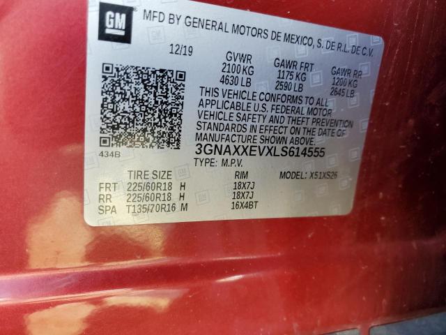 3GNAXXEVXLS614555 - 2020 CHEVROLET EQUINOX PREMIER RED photo 12