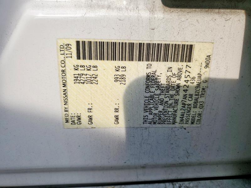 1N4AL2AP7AN424577 - 2010 NISSAN ALTIMA BASE WHITE photo 12