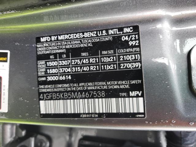 4JGFB5KB5MA467538 - 2021 MERCEDES-BENZ GLE 450 4MATIC GRAY photo 14