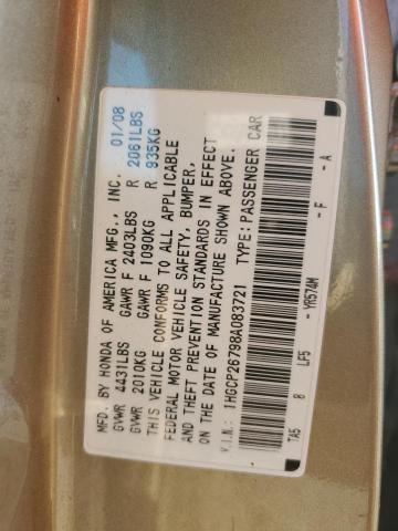 1HGCP26798A083721 - 2008 HONDA ACCORD EX GOLD photo 12