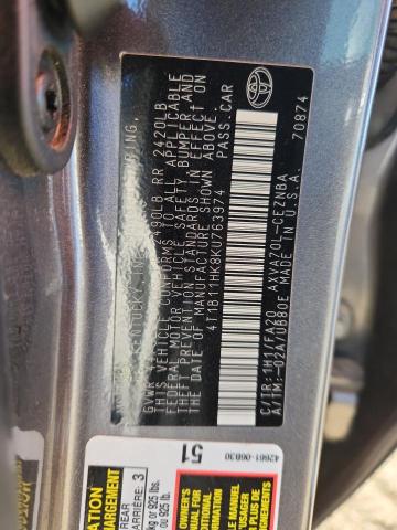 4T1B11HK8KU763974 - 2019 TOYOTA CAMRY L GRAY photo 12