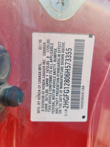 2HGFG12806H573355 - 2006 HONDA CIVIC EX RED photo 12