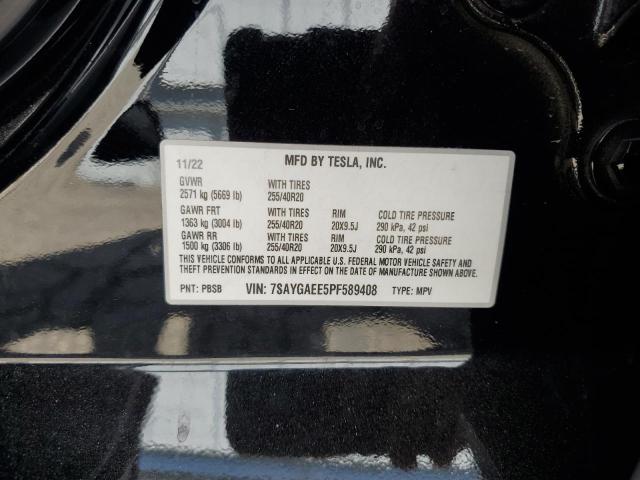 7SAYGAEE5PF589408 - 2023 TESLA MODEL Y შავი ფოტო 13