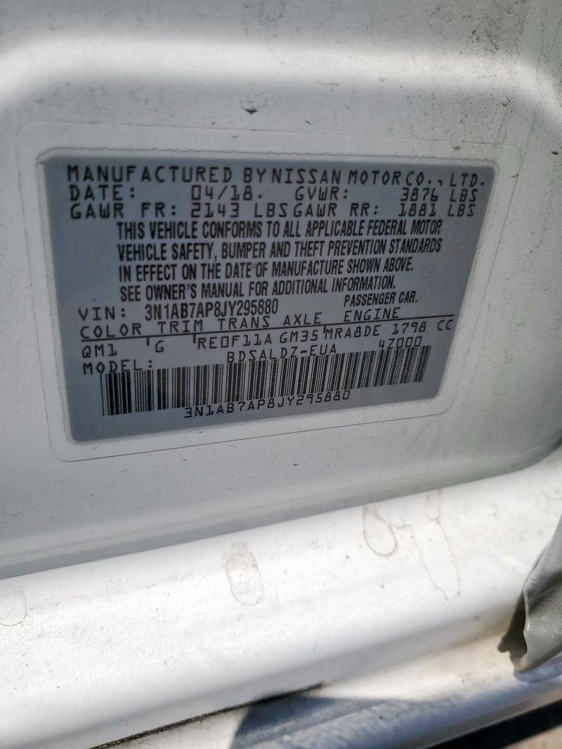 3N1AB7AP8JY295880 - 2018 NISSAN SENTRA S WHITE photo 12