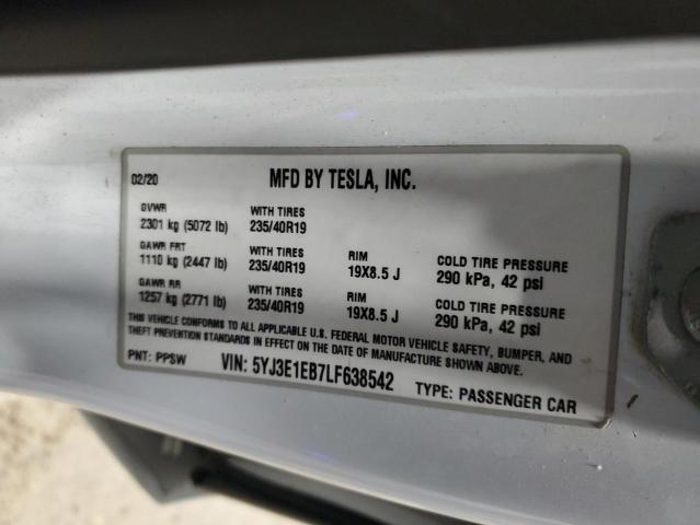 5YJ3E1EB7LF638542 - 2020 TESLA MODEL 3 WHITE photo 12