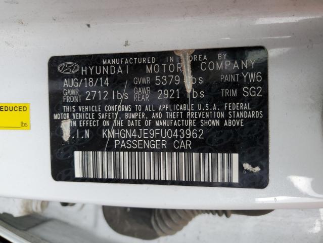 KMHGN4JE9FU043962 - 2015 HYUNDAI GENESIS 3.8L Ağ foto 12