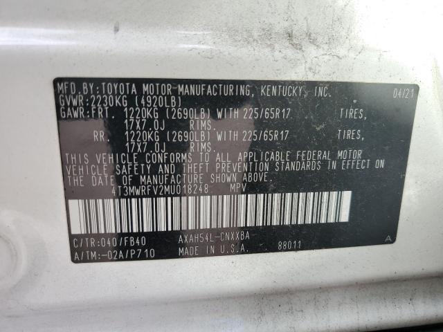 4T3MWRFV2MU018248 - 2021 TOYOTA RAV4 LE WHITE photo 13