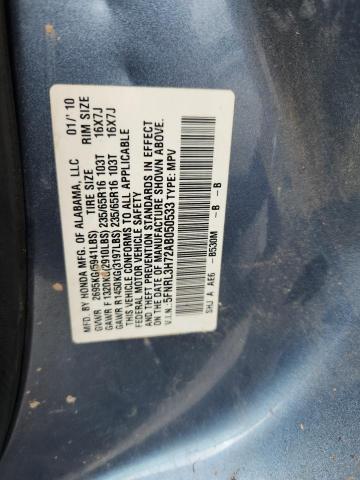 5FNRL3H72AB050533 - 2010 HONDA ODYSSEY EXL BLUE photo 14