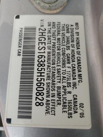 2HGES16385H560828 - 2005 HONDA CIVIC DX VP GRAY photo 12