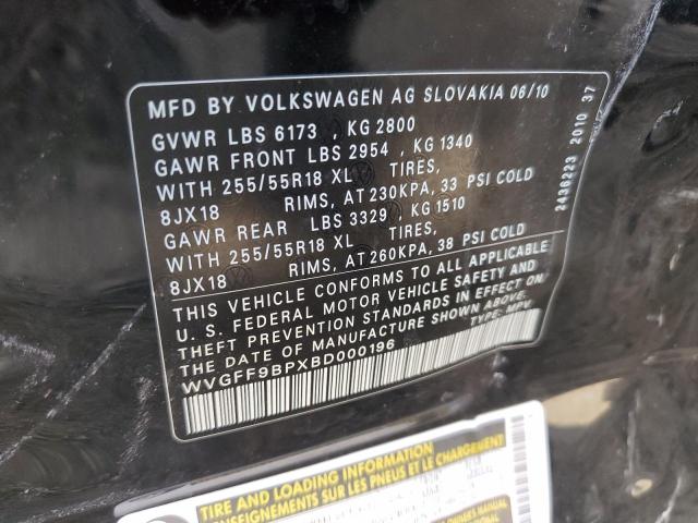 WVGFF9BPXBD000196 - 2011 VOLKSWAGEN TOUAREG V6 黑色 照片 13