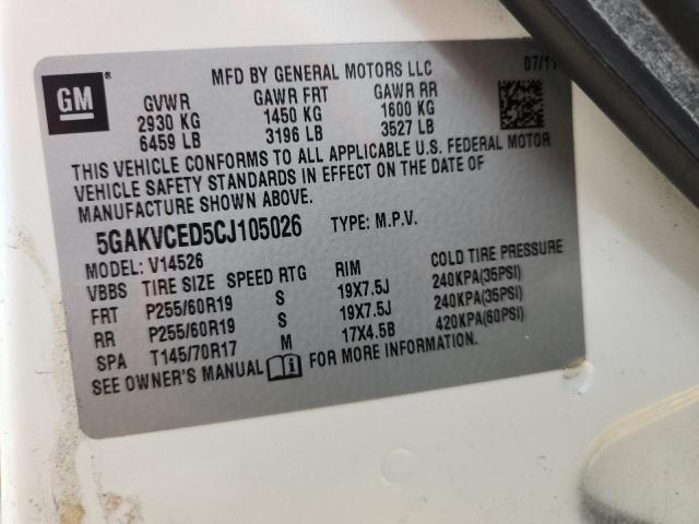 5GAKVCED5CJ105026 - 2012 BUICK ENCLAVE Սպիտակ լուսանկար 12