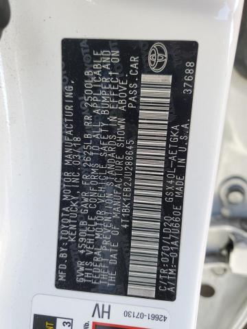 4T1BK1EB2JU288645 - 2018 TOYOTA AVALON XLE 白色 照片 12