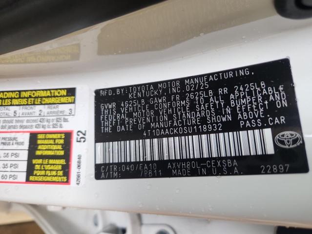 4T1DAACK0SU118932 - 2025 TOYOTA CAMRY XSE 白色 照片 12
