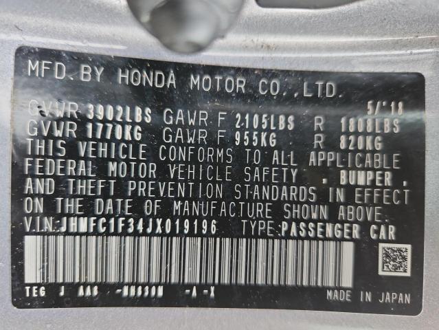 JHMFC1F34JX019196 - 2018 HONDA CIVIC EX SILVER photo 12