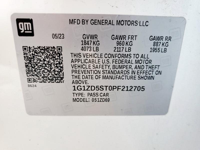 1G1ZD5ST0PF212705 - 2023 CHEVROLET MALIBU LT WHITE photo 12