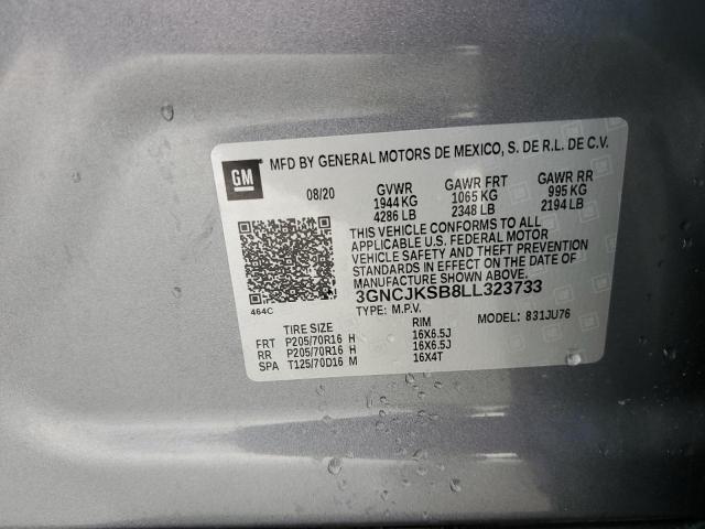 3GNCJKSB8LL323733 - 2020 CHEVROLET TRAX LS GRAY photo 12